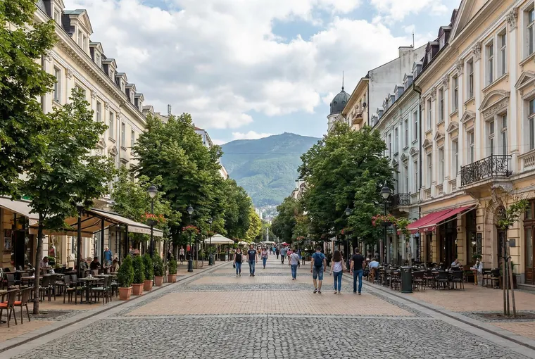 Le boulevard Vitosha, la montagne au bout de la rue