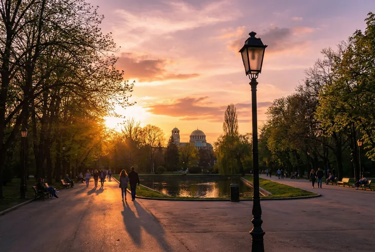 Un parc de Sofia à l'heure dorée