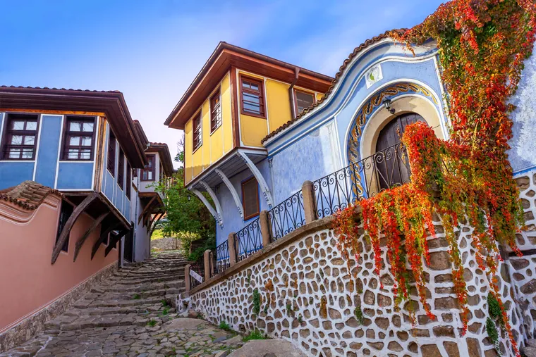 Maisons colorées de la vieille ville de Plovdiv, Bulgarie